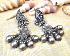 Silver look alike oxidized designer drop earrings