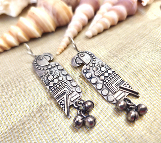 Mirage Bird Parrot Silver Lookalike Oxidized German Silver Hook Stud Earring