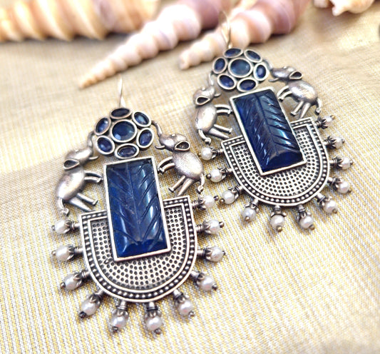 Mirage Oxidize blue stylish earrings | beautiful unique carved antique oxidize earrings Zinc Drops & Danglers