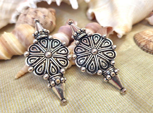 Mirage Pure Brass Silver Oxidised Mandala Layered Design Earrings for Women and Girls