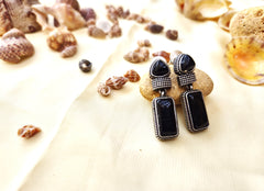 Mirage Hanging Brass Oxidized Handmade Black Stone Earrings