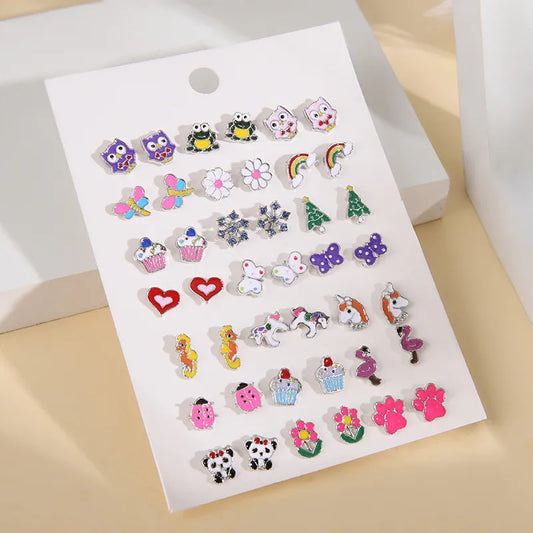 Beautiful combo of  21 no Stud  earrings.  Sweet Animal ,Flower, Snowflake, Enamel Butterfly and much more to love ..