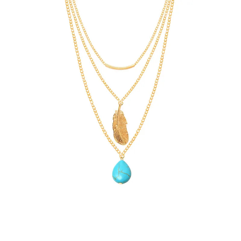 Mirage Layered Turquoise Leaf Necklaces