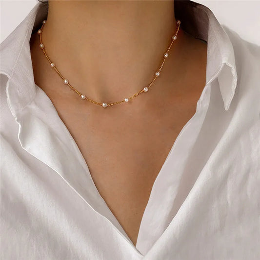 Mirage Simple Pearl Necklace Gold