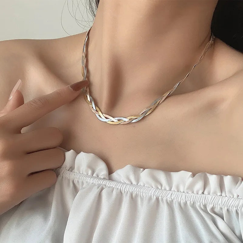 Mirage Fashionable Woven Silver Stainless Steel Necklace