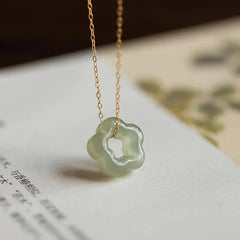 Mirage Natural Hetian Jade Plum Blossom Pendant Necklace Sterling Silver Electroplated Gold Clavicle Chain Hollow Exquisite Jewelry