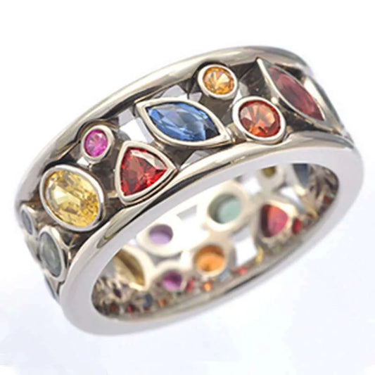 Mirage  Multi-Color Crystals Platinum Plated Alloy Ring