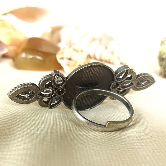 Mirage German Silver Oxidized Colorful Flower Ring