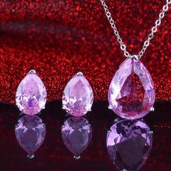 Elegant Teardrop Pink Crystal Jewelry Set – Necklace & Earrings