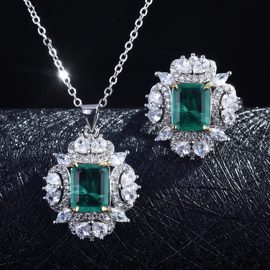 Mirage - Beautiful Stylish Square Sea green American Dimond Pendent Earring Set