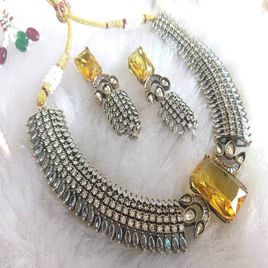 Stunning Alloy Gold-Plated Yellow Jewel Set