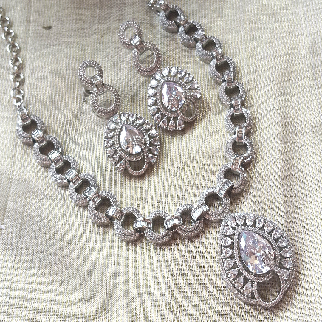 Silver Plated AD Necklace Set