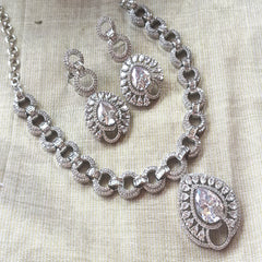 Silver Plated AD Necklace Set