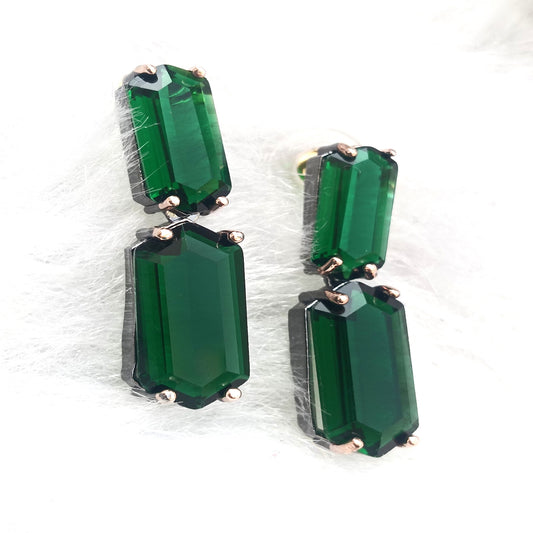 Stunning Emerald Cut Crystal Rhinestone Statement Necklace & Earrings Set