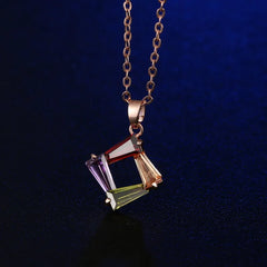 Elegant Multicolor Geometric Jewelry Set – Rose Gold Plated Earrings & Pendant