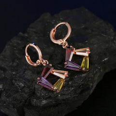 Elegant Multicolor Geometric Jewelry Set – Rose Gold Plated Earrings & Pendant