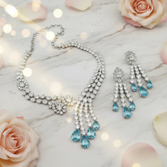 Luxury Blue American Diamond Choker Necklace Set for Women | Designer Bridal & Party Wear Jewelry – The Mirage Fashion