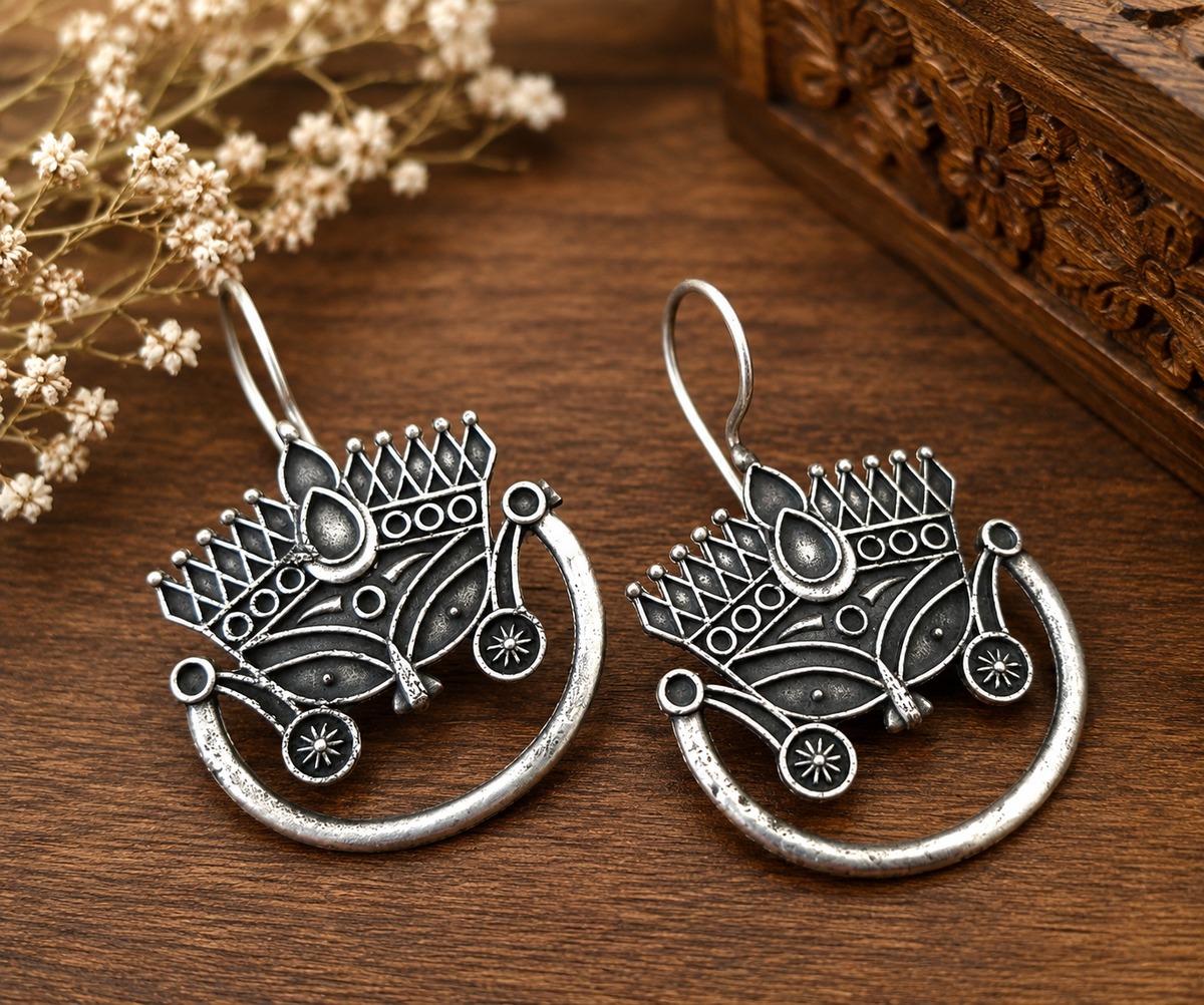 Maa Durga Inspired Oxidized Silver Hoop Earrings – Divine Shakti Statement Earrings for Women  Traditional Ethnic Jewelry | The Mirage Fashion