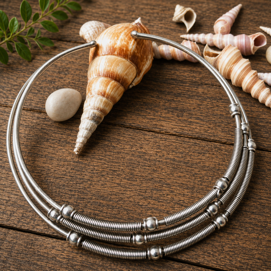 Minimal Silver Coil Choker Necklace for Women | Trendy Oxidised Statement Jewelry for Casual & Ethnic Wear - Navaratri - Durga puja jewelry  - hasli 