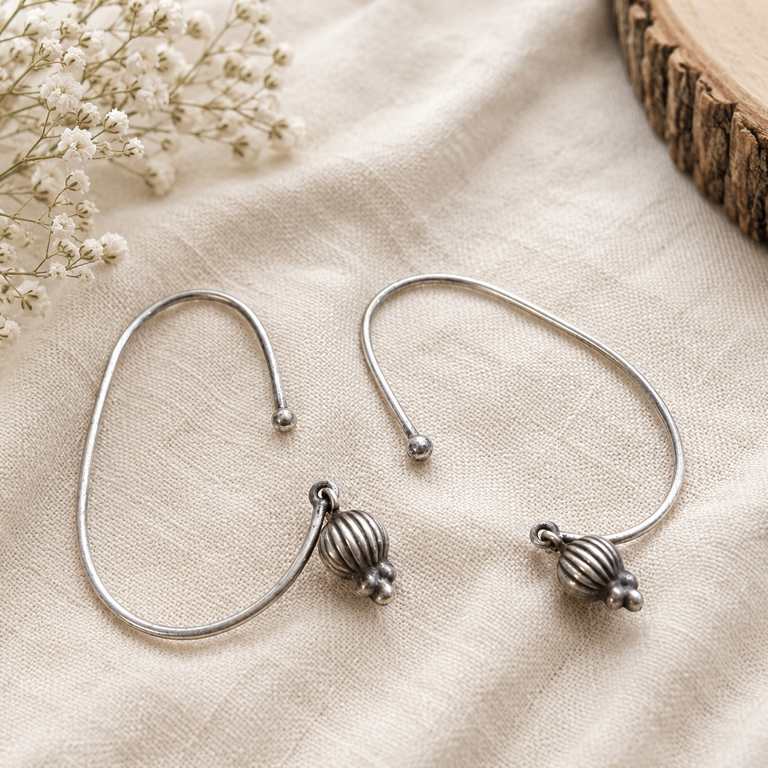 Minimalist Silver Ear Cuff Earrings with Dangling Bead Charm – Handmade Boho Statement Ear Wrap Jewelry for Women | The Mirage Fashion 