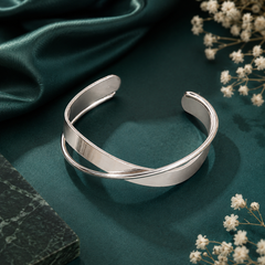 Minimalist silver-tone open cuff kada for women