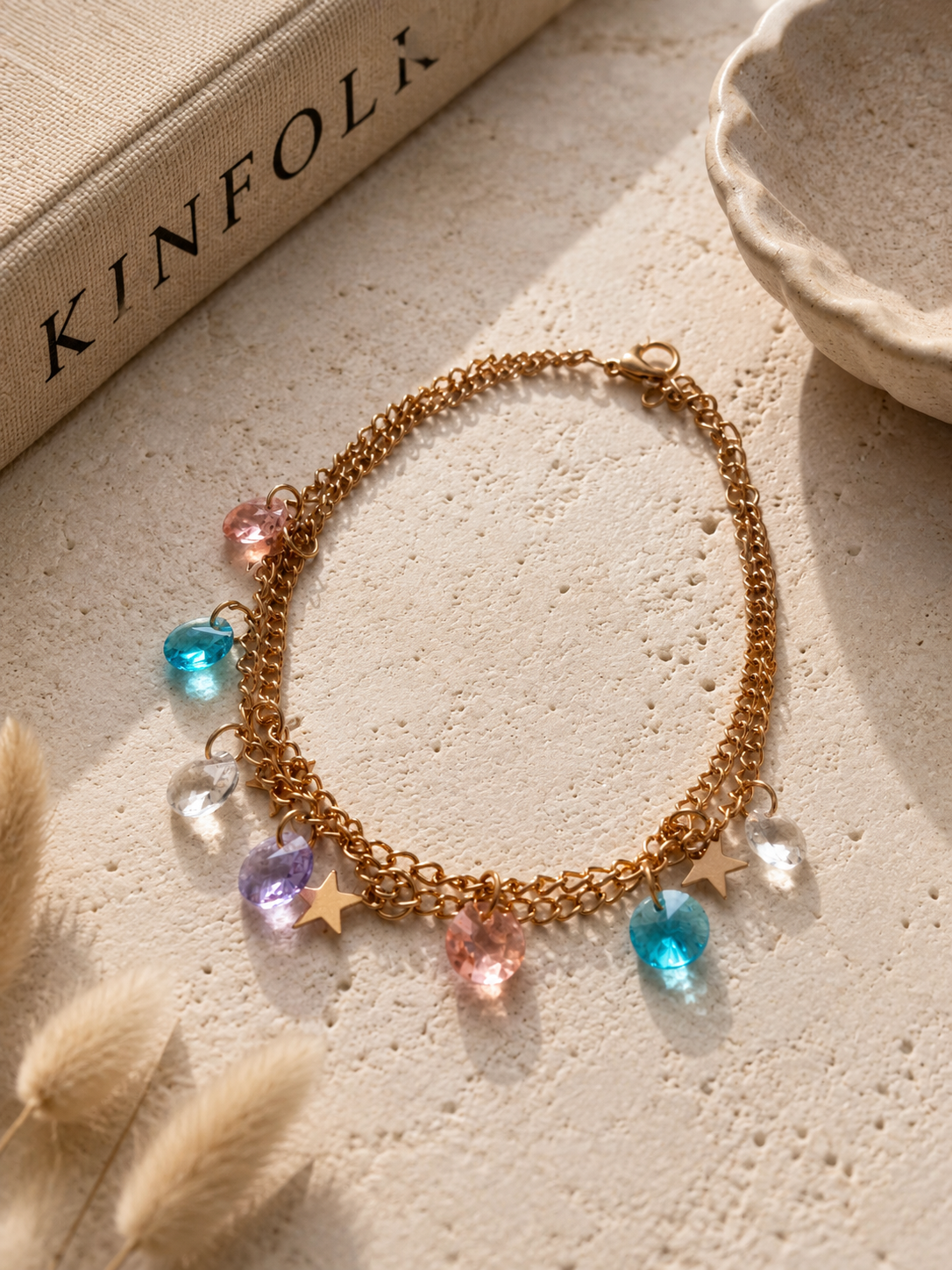 Multicolor Crystal Charm Anklet – Gold Plated Fashion Jewelry  The Mirage Fashion 