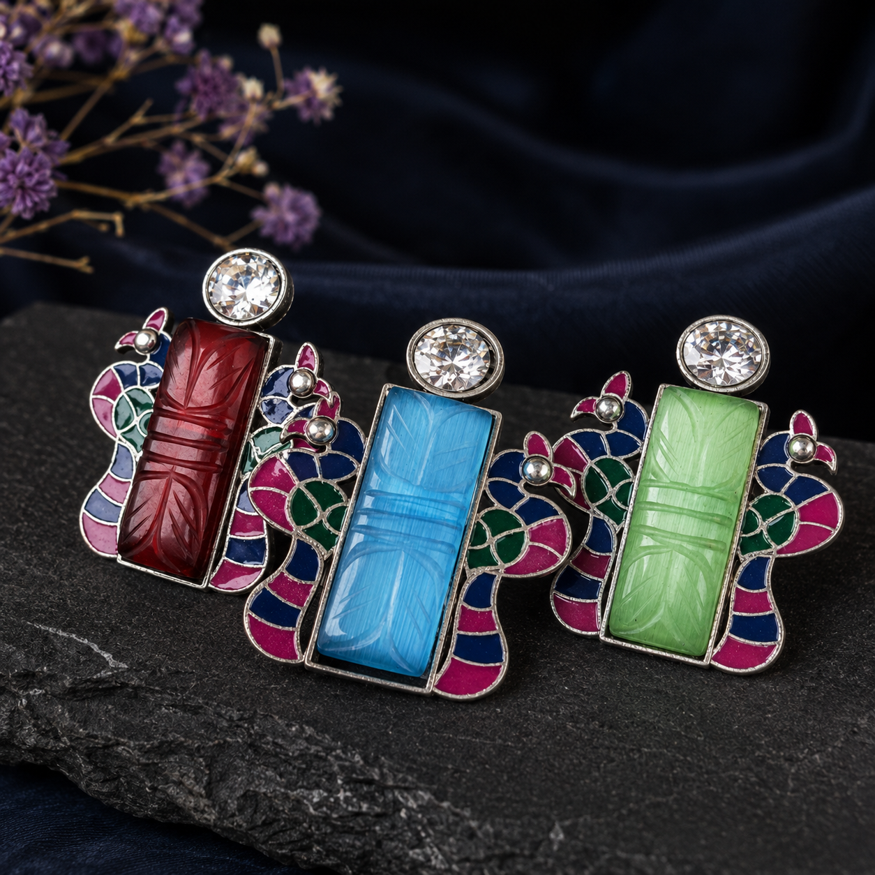 Multicolour Statement Ring with Rectangular Stone