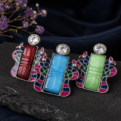 Multicolour Statement Ring with Rectangular Stone