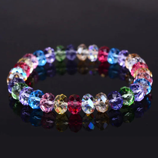Multicolor Faceted Crystal Stretch Bracelet for Women | Rainbow Party Wear Bracelet