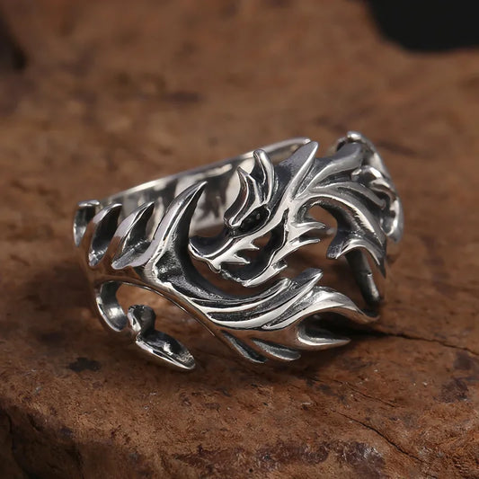 Tribal Flame Cutout Statement Ring for Men | Silver Gothic Ring