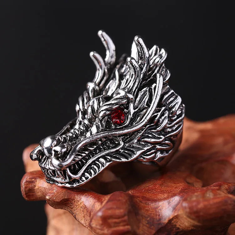 Dragon Head Statement Ring for Men | Bold Silver Gothic Ring