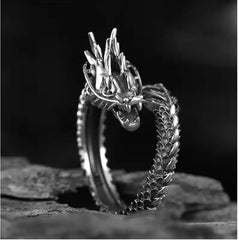 Dragon Wrap Ring for Men | Silver Gothic Statement Ring