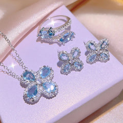 MIRAGE - Beautiful Sky blue floral pendent earing set with ring
