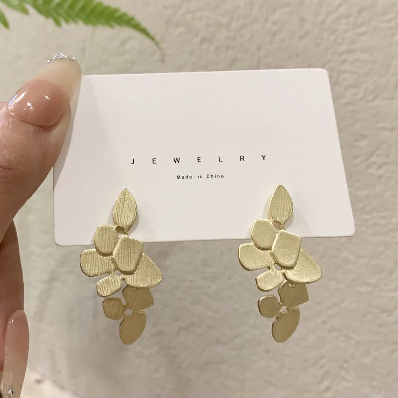 Matte Gold Floral Drop Earrings for Women | Elegant Statement Jewelry – The Mirage Fashion