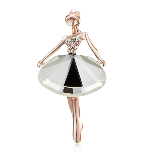 Elegant Crystal Ballerina Brooch | Rose Gold Dress-Shaped Designer Brooch for Women