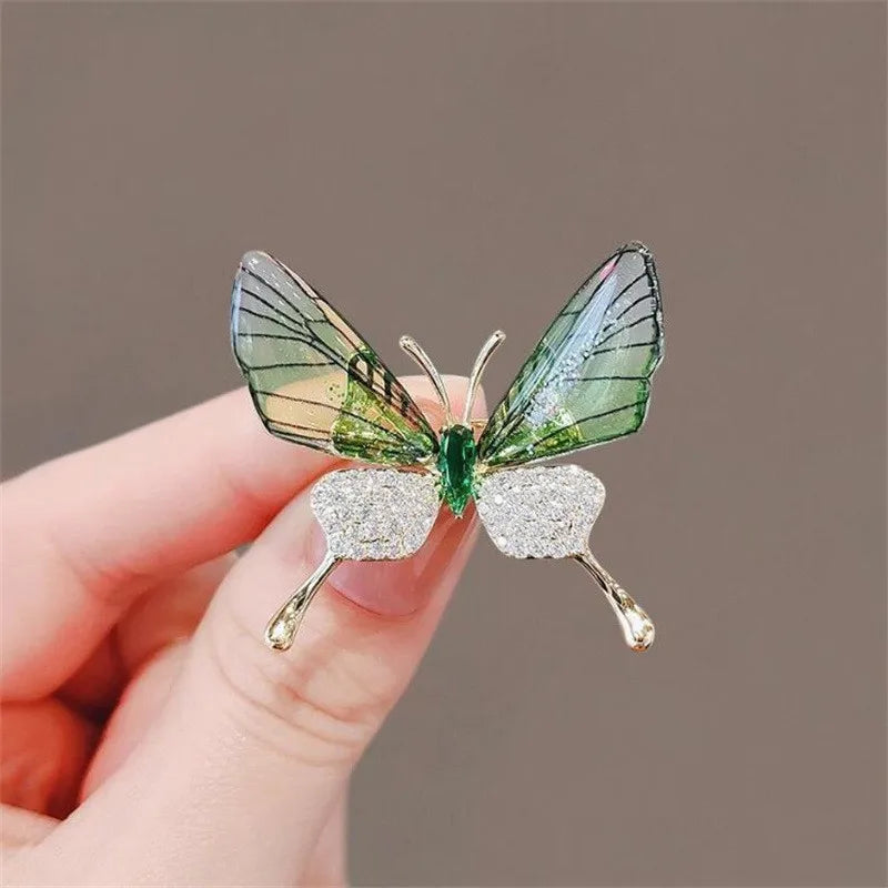 Green Crystal Butterfly Brooch | Designer Butterfly Pin for Saree, Dresses & Blazers