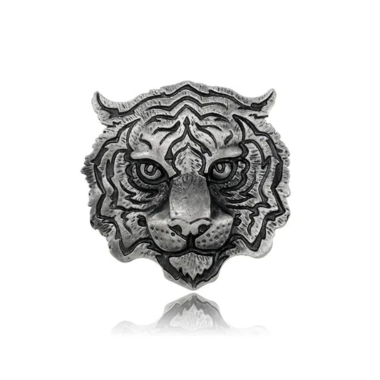 Bold Tiger Face Brooch | Gold & Silver Finish Statement Animal Brooch for Men & Women