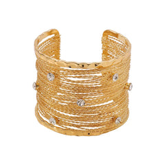 Textured Crystal Studded Wide Cuff Bracelet for Women | Gold & Silver Statement Kada