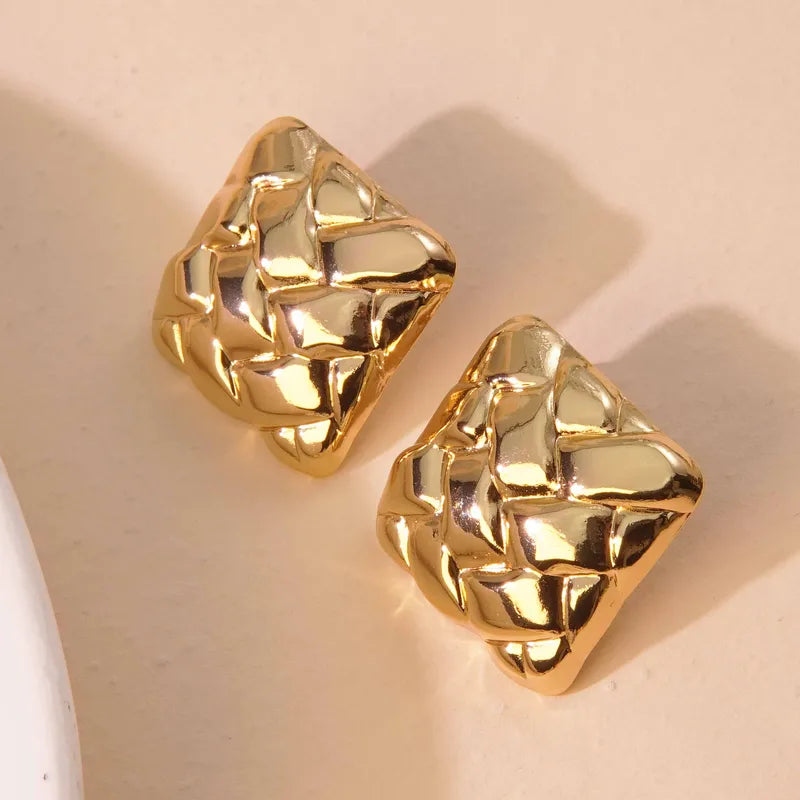 Gold Quilted Statement Stud Earrings for Women | Bold Luxury Jewelry – The Mirage Fashion