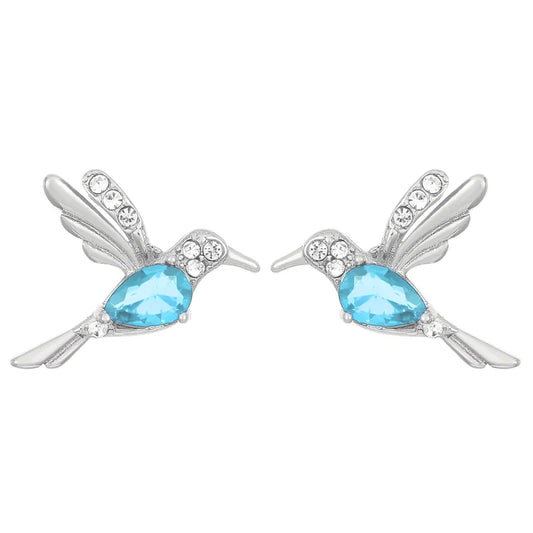 Silver Blue Crystal Bird Stud Earrings for Women | Elegant Nature-Inspired Jewelry – The Mirage Fashion