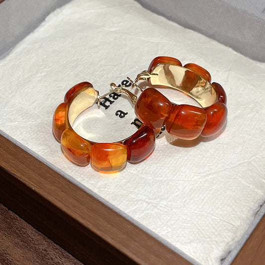 Amber Resin Chunky Hoop Earrings with Gold Finish | Bold Statement Earrings for Women – The Mirage Fashion