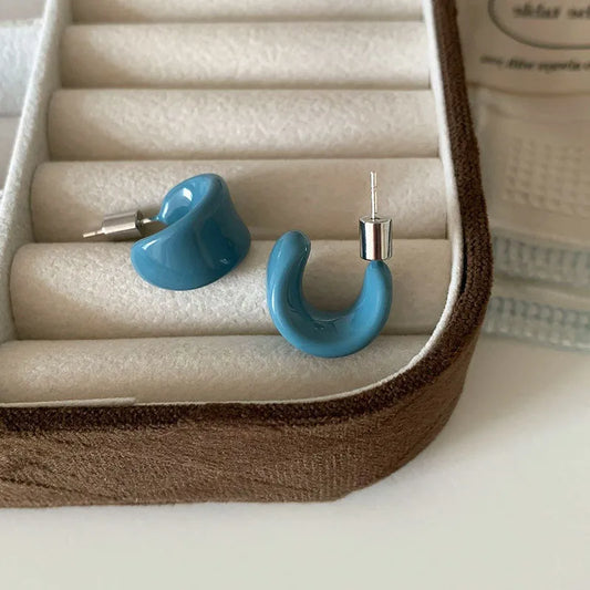 Pastel Blue Chunky Hoop Earrings | Minimalist Statement Earrings for Women – The Mirage FashionThe Mirage Fashion