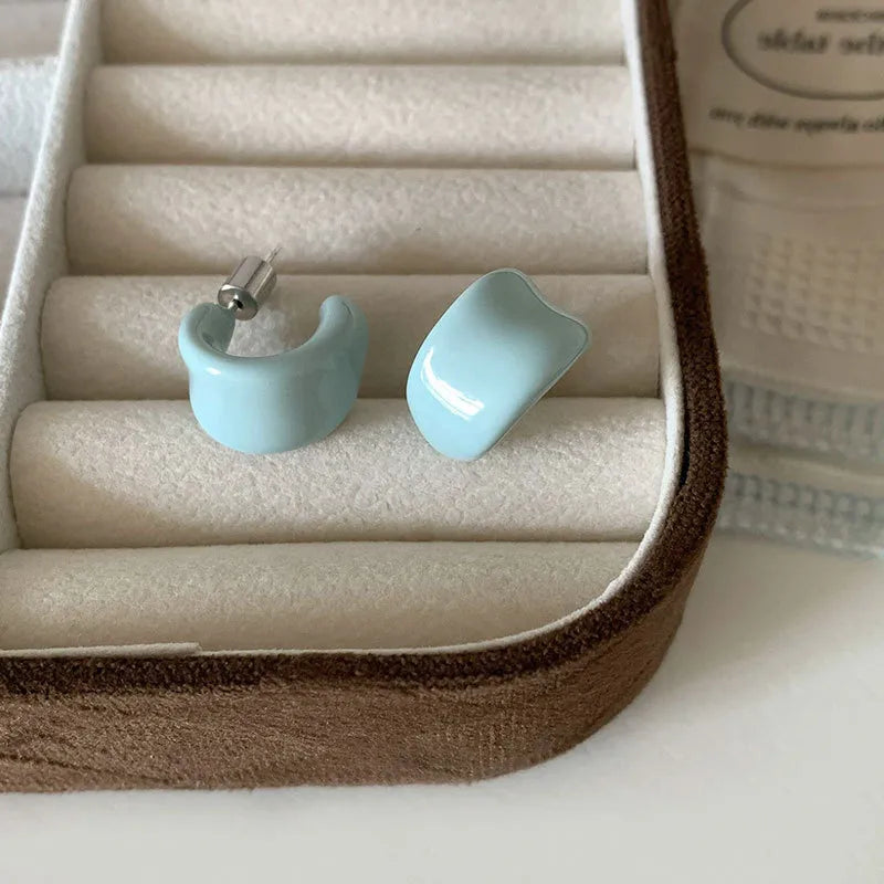 Pastel Blue Chunky Hoop Earrings | Minimalist Statement Earrings for Women – The Mirage FashionThe Mirage Fashion