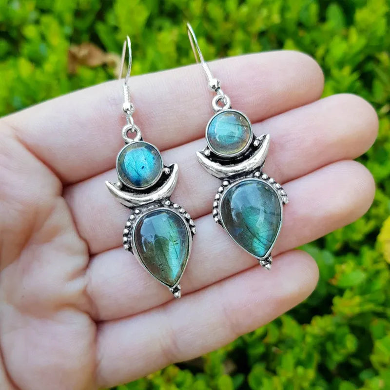 Silver Blue Labradorite Drop Earrings for Women | Boho Statement Jewelry – The Mirage Fashion
