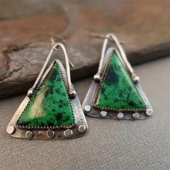 Green Stone Triangle Drop Earrings for Women | Boho Silver Statement Jewelry – The Mirage Fashion