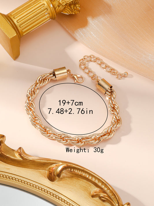 Gold-Tone Twisted Rope Bracelet for Women | Elegant Chunky Chain Bracelet