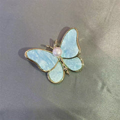 Elegant Mother-of-Pearl Butterfly Brooch with Faux Pearl – Women's Fashion Jewelry Pin
