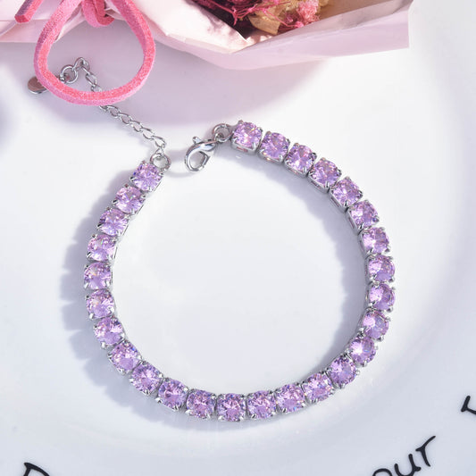 Lavender Crystal Tennis Bracelet in Silver Finish | Elegant Adjustable Bracelet for Women