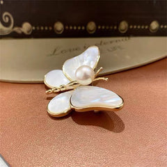 Elegant Mother-of-Pearl Butterfly Brooch with Faux Pearl – Women's Fashion Jewelry Pin