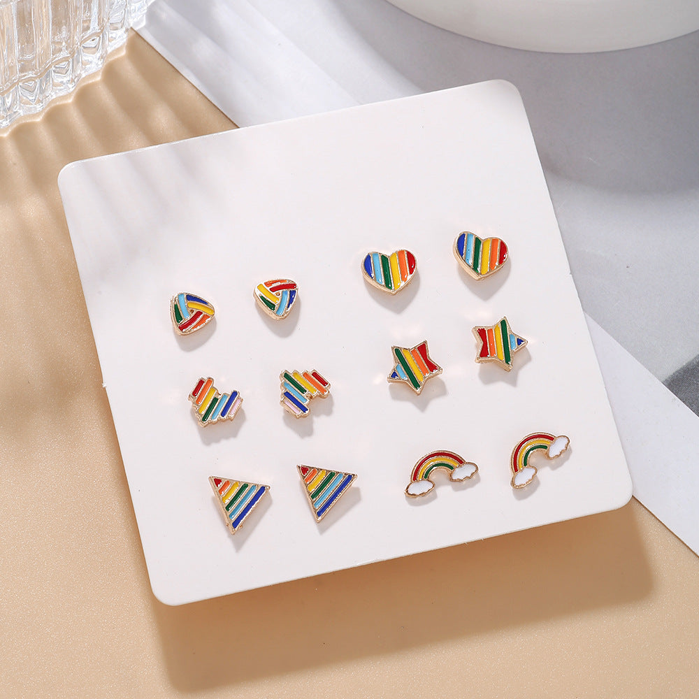 Rainbow Enamel Stud Earrings Set (6 Pairs) | Cute Mini Studs for Women & Girls – The Mirage Fashion